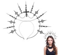 CABODYALS Black Halo Crown Spiked Goddess Headpiece Vintage Renfaire Baroque Headdress Fantasy Gothic Cross Headband for Women Wedding Party Cosplay Pageant Halloween Costmue Accessories