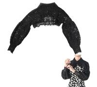 CABODYALS Black Lace Shawl With Sleeves Vintage Bridal Detachable Floral Laces Trimming Collar Soft Sheer Hollow Fabric Polyester Shawls for Women Wedding Party Daily Decorations Clothing Accessories