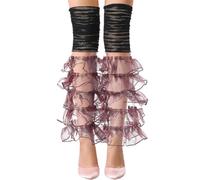 CABODYALS Black Red Ruffle Layered Patchwork Leg Warmers Polyester Vintage Lolita Ruffled Lace Kawaii Cute Summer Mesh Tulle Sheer Long Socks Leg Warmer Cuffs for Women Wedding Party Birthday