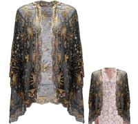 CABODYALS Black Sequin Shawls and Wraps 1920s Gold Sequins Beaded Shawl Wrap Long Womens Polyester Sheer Mesh Flapper Evening Scarf for Women Formal Party Wedding Dress Cover Up Accessories