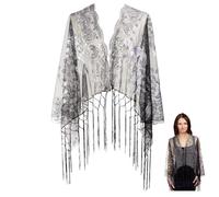 CABODYALS Black Sequin Wrap Shawl 1920s Flapper Shawls and Wraps Womens Silver Sequins Beaded Long Fringe Tassel Vintage Polyester Scraf for Women Evening Dresses Party Wedding Formal Accessories