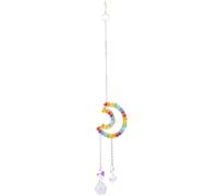 CABODYALS Colourful Hanging Crystal Woven Net Suncatcher With Golden Metal Finding Moon Shaped Rainbow Glass Beaded Pendants Decorative Beads Chain for Windows Home Wall Car Christmas Ornament Decor