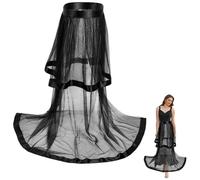 CABODYALS Double Layers Black Tulle Skirt Long Sheer Mesh Tutu Vintage Maxi Cover up Skirts Polyester High Waist Detachable Bikini Lace Overskirt Dress for Women Wedding Rave Summer Beach Party Prom
