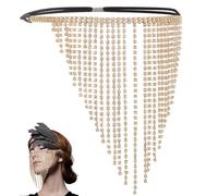 CABODYALS Gold Face Chain Jewellery Rhinestone Crystal Headband Tassel Veil Vintage Boho Fringe Facial Head Hair Chain Headpieces for Women Dance Costumes Rave Party Halloween Cosplay Accessories
