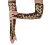 CABODYALS Gold Fingerless Gloves Metallic Sparkly Mermaid Glove Summer Long Glitter Shiny Fish Scale Arm Sleeves Stage Mittens for Women Cosplay Costumes Rave Party Halloween Birthday Accessories