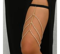 CABODYALS Gold Rhinestone Body Leg Chain Sparkly Crystal Tassel Punk Goth Golden Bikini Layered Bohemia Gothic Boho Cross Summer Rave Thigh Jewellery Cross Chains for Women Festival Parties Beach