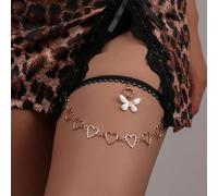 CABODYALS Golden Heart Butterfly Bikini Body Thigh Chain Bohemia Black Lace Layered Punk Tassel Gothic Cross Summer Rave Boho Gold Layer Leg Chains for Women Gifts Jewellery Parties Beaches Decor