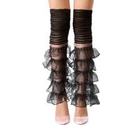 CABODYALS Lolita Ruffled Layered Patchwork Leg Warmers Black Polyester Vintage Ruffle Lace Kawaii Cute Knitted Summer Mesh Tulle Sheer Long Socks Leg Warmer Cuffs for Women Wedding Birthday