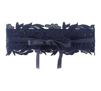 CABODYALS Midnight Blue Lace Up Waist Belt Vintage Boho Flower Bowknot Cinch Corset Wide Faux Leather Bow Tie Wrap Around Obi Waistband Belts Bulk for Women Dresses Clothes Costume Accessories