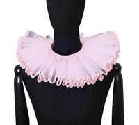 CABODYALS Pink Gathered Tulle False Collar Retro Victorian Renaissance Dickens Medieval Detachable Lace Up Ruff Pleated Transparent Organza Cape Clown Neck Collars for Clothing Accessories Cosplay