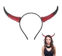CABODYALS Red Black Horn Headband Gothic Devil Hairband Renfaire Demon Imitation Leather Cow Horns Headdress Costmue Accessories Halloween Headpiece for Women Men Party Fancy Dress Cosplay Photo Shoot