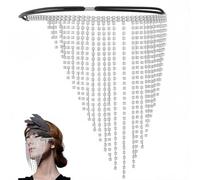 CABODYALS Silver Face Chain Jewellery Rhinestone Crystal Metal Tassel Head Hair Chain Veil Vintage Boho Fringe Headbands Headpiece for Women Costumes Rave Party Wedding Cosplay Dance Decor Accessories
