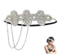 CABODYALS Silver Flapper Headband 1920s Crystal Great Gatsby Headpiece Rhinestone Pearl Flower Tassel Chain Vintage Hair Accessories for Women Evening Dresses Bridal Wedding Party Accessories