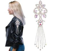 CABODYALS Silver Rhinestone Applique Iron On AB Crystal Sparkle Diamond Finge Trim Tassels Flower Pattern Design Welded Water Brass Patches for Clothes Garment Embellishments Wedding Decor Diy Craft