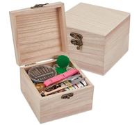 CABODYALS Small Mini Wood Sewing Kit Box Portable Needle Thread Upholstery Repair Basic with Supplies Universal Wooden Organizer for Sew Machine Beginners Adults Home Craft Emergency Clothing Repair