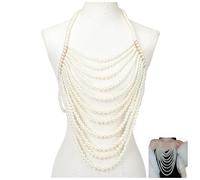 CABODYALS White Pearl Shoulder Chain Sexy Layered Necklace Imitation Pearls Round Beaded Boho Top Body Chains Multilayered Jewellery for Women Gown Party Decor Wedding Costume Cosplay Accessories Gift