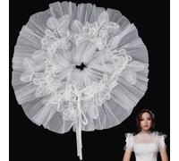 CABODYALS White Ruffle Tulle Shawl Wrap Vintage Sheer Voile Pleated Floral Trimming Soft Fabric Polyester Detachable Collar for Wedding Bridal Women Party Birthday Dresses Costumes Decoration Crafts