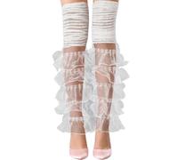 CABODYALS White Sheer Ruffle Layered Patchwork Leg Warmers Vintage Lolita Ruffled Lace Fabric Kawaii Cute Summer Mesh Tulle Long Thigh Socks Legs Cuffs for Women Wedding Party Birthday Accessories