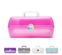 Caboodles On-The-Go Girl Makeup Box, Hot Pink Sparkle, Hard Plastic Makeup Organizer Box, Built-in Mirror, Secure Latch for Safe Travel, Spacious Storage for Large Items