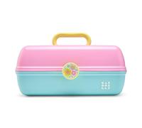 Caboodles On-The-Go Girl Makeup Box, Two-Tone Pink and Light Blue, Hard Plastic Makeup Organizer Box, Built-In Mirror, Secure Latch for Safe Travel, Spacious Storage for Large Items