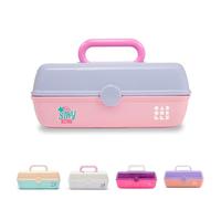 Caboodles Stay Retro - Pretty in Petite Makeup Organizer | Compact Carrying Cosmetic Case, Periwinkle Blue Over Pink