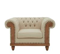 Cabra Chesterfield Armchair - Cream Fabric with Mahogany Wood