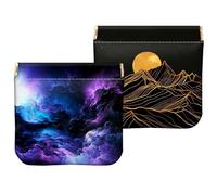 Cabreche 2 PCS Coin Purse Pouch Small Squeeze Soft PU Leather Mini Wallet Change Bag Cute Aesthetic for Women Girls Men, AE14-Purple Sunset, Pattern