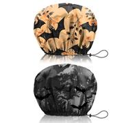 Cabreche 2 PCS Shower Cap Reusable Waterproof Double Layers Hair Caps Large Shower Bath Adjustable Elastic Hat for Women Girls Cute Aesthetic-Bat