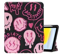 Cabreche Compatible with iPad 10th Generation Case 2022,iPad 10.9 Inch Case with Pencil Holder/Soft TPU Back Case,Auto Sleep/Wake Cover,for Women Cute Cool Aesthetic Preppy Face-Black Pink