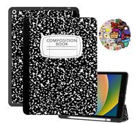 Cabreche Compatible with iPad 10.2 inch Case 9th /8th /7th Generation (2021/2020/2019) Pencil Holder Stickers Auto Sleep/Wake Cover Girls Women Cute Preppy Notebook Composition Book-Black Classic