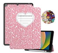Cabreche Compatible with iPad 10.2 Inch Case 9th/8th/7th Generation (2021/2020/2019), Pencil Holder, Sticker, Auto Sleep/Wake Cover, Girls and Women, Cute Preppy Notebook,