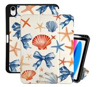 Cabreche Compatible with iPad (A16) 11th Generation 11 Inch 2025,10th Generation Case 2022 10.9 Inch Case Pencil Holder Soft Back Auto Sleep/Wake Cover Cute Aesthetic Bow Women Girls-Starfish Conch