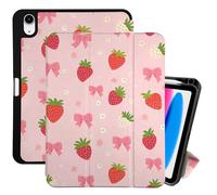 Cabreche Compatible with iPad (A16) 11th Generation 11 Inch 2025,10th Generation Case 2022 10.9 Inch Case Pencil Holder Soft Back Auto Sleep/Wake Cover Cute Aesthetic Bow Women Girls-Strawberry