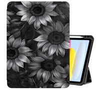 Cabreche Compatible with iPad (A16) 11th Generation 11 Inch 2025,10th Generation Case 2022,iPad 10.9 Inch Case Pencil Holder Soft Back Auto Sleep/Wake Cover Women Girls Cute-Black Sunflower