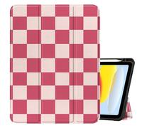 Cabreche Compatible with iPad (A16) 11th Generation 11 Inch 2025,10th Generation Case 2022,iPad 10.9 Inch Case Pencil Holder Soft Back Auto Sleep/Wake Cover Women Girls Cute Preppy-Pink Checkered
