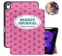 Cabreche Compatible with iPad Air 11 Inch M3 2025,M2 2024 Case Air 5th/4th Generation 2022/2020 10.9 Inch TPU Case Pencil Holder Auto Sleep/Wake Cover Cute Girls Women Composition Notebook-Hot Pink