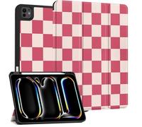 Cabreche Compatible with iPad Pro 13 Inch Case (M5/M4) 2025/2024 with Pencil Holder TPU Back Case Auto Sleep/Wake Cover for Girls Women Men Cute Preppy Cool-Pink Checkered