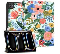 Cabreche Compatible with iPad Pro 13 Inch M4 Case 2024 with Pencil Holder TPU Back Case Auto Sleep/Wake Cover for Girls Women Men Cute Preppy Cool-Blue Pink Floral Flower