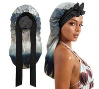 Cabreche Long Satin Hair Braid Bonnet for Sleeping Double Layer Soft Silk Lined Tie Band Wide Elastic Silky Nightcap for Women Girls Cute-Forest