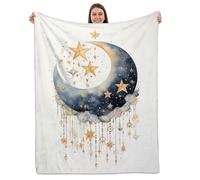 Cabreche Ramadan Mubarak Blanket Throw Blanket Eid Mubarak 50""x60"" Flannel Plush Blanket Mosque Lantern Islamic Mubarak for Bed Couch Sofa Chair Aesthetic Cute Soft Warm-White Moon Star, Single