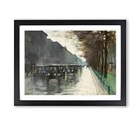 Cabs In The Rain By Lesser Ury Classic Painting Framed Print | A4 Black Framed Wall Art | Ready to Hang | Classic Landscape Picture | Living Room Bedroom Lounge Office