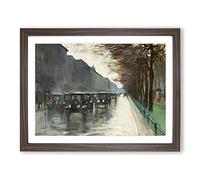 Cabs In The Rain By Lesser Ury Classic Painting Framed Print | A4 Walnut Framed Wall Art | Ready to Hang | Classic Landscape Picture | Living Room Bedroom Lounge Office
