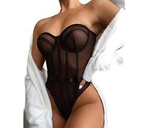 CABULE Bodysuit Women Lace Strapless Bodies For Women Female Bodys Overalls For Women Slim Bodycon Body Suit-Black,S
