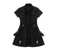 CABULE Goth Black Techwear Cargo Mini Dress Women Japanese Lolita Y2k High Waist Emo Dresses Harajuku Female Egirl 2023-Black,XXL
