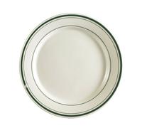CAC China GS-22 8-3/8-Inch Greenbrier Green Band American Stoneware Round Plate, White, Box of 36