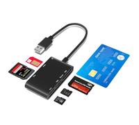 CAC Smart Card Reader Military, 6 in 1 DOD Military USB Common Access/SIM/SD/TF/MS/M2/ID/IC Card Adapter, USB A SIM Card Adapter, Compatible with Windows, Linux/Unix, MacOS X