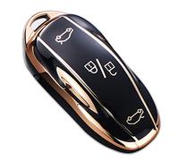 Cacacar for Tesla Model S Key Fob Cover with Keychain, Full Cover Protection Key Fob Case Premium Soft TPU Smart Remote Key Holder (Black)