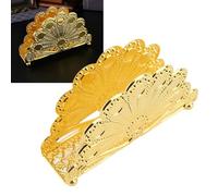 CaCaCook Gold Iron Art Standing Napkin Holder, Desk Napkin Organizer Stand for Home, Hotel and Restaurant Dining Tables (Peacock Pattern)
