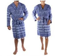 Cacala Pure Series Bathrobe, Kimono - 100% Natural Turkish Cotton Fabric - Ultra-Absorbent and Plush - Fast Drying, Comfortable and Warm - Unisex (Medium, Darkblue)