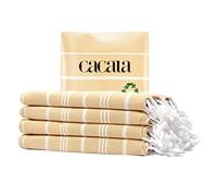 Cacala Turkish Hand Towels with Hanging Loop (23 x 36) Set of 4-100% Cotton Kitchen Towel Quick Dry Prewashed for Soft Feel Decorative Towels for Gym, Yoga, Bath and Kitchen - Camel